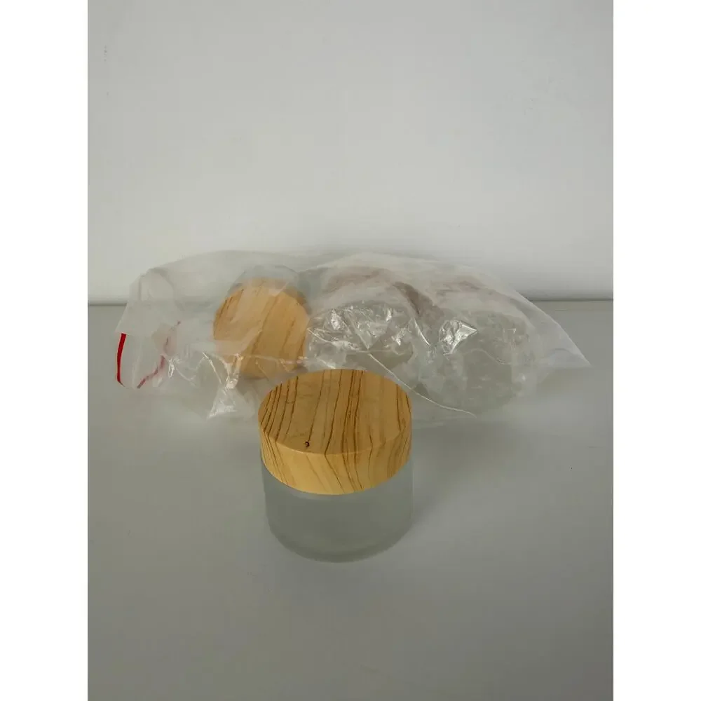 NEW Frosted Glass Cosmetic Wooden Mini Storage Container Cream Jar 6 Pieces 30ml